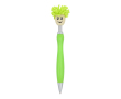 Klikpen met origineel draaiend pluizig design, blauwe inkt kleur limoen groen