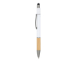 Balpen met bamboe detail en antistress spinner blauwe inkt kleur wit