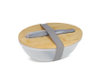 Lunchbox met bamboe deksel en bestekset met elastische sluiting kleur grijs