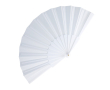 Polyester waaier in kleuren met personaliseerbaar plastic handvat kleur wit