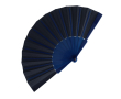 Polyester waaier in kleuren met personaliseerbaar plastic handvat kleur donkerblauw
