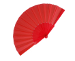 Polyester waaier in kleuren met personaliseerbaar plastic handvat kleur rood