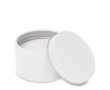 Plantaardige wax kaars in monochrome ronde pot van gerecycled staal kleur wit