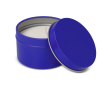 Plantaardige wax kaars in monochrome ronde pot van gerecycled staal kleur blauw