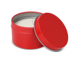 Plantaardige wax kaars in monochrome ronde pot van gerecycled staal kleur rood