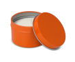 Plantaardige wax kaars in monochrome ronde pot van gerecycled staal kleur oranje