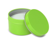 Plantaardige wax kaars in monochrome ronde pot van gerecycled staal kleur limoen groen