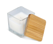 Plantaardige wax kaars in glazen pot met bamboedeksel kleur wit