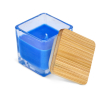 Plantaardige wax kaars in glazen pot met bamboedeksel kleur blauw