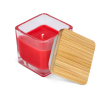 Plantaardige wax kaars in glazen pot met bamboedeksel kleur rood