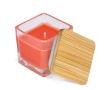 Plantaardige wax kaars in glazen pot met bamboedeksel kleur oranje
