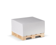 Notitieblok van 420 blanco FSC-vellen op houten pallet 10x10x5 cm kleur wit