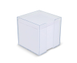 Notitieblok van 800 blanco FSC-vellen in kubusdoos 10x10x10 cm kleur doorzichtig
