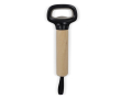 Flesopener van ABS en staal met houten handvat en draaglint kleur zwart
