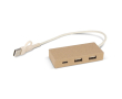 Hub van gerecycled papier met 2 USB-ingangen en een USB-C ingang kleur naturel