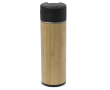 Dubbelwandige fles met bamboe afwerking en opklapbare dop 400ml kleur hout