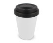 Herbruikbare plastic takeaway beker met felle kleurdeksel 250ml kleur wit/zwart
