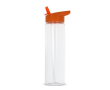 Transparante RPET fles met opvouwbare rietjesdop kleur oranje