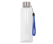 Transparante RPET fles met gekleurde draagkoord kleur doorzichtig blauw