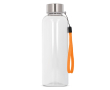 Transparante RPET fles met gekleurde draagkoord kleur doorzichtig oranje