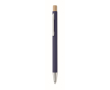 Gerecyclede aluminium pen met bamboe drukknop, blauwe inkt kleur blauw