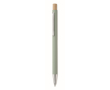 Gerecyclede aluminium pen met bamboe drukknop, blauwe inkt kleur mintgroen