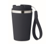 Gerecyclede roestvrijstalen thermobeker met draagriem 350 ml kleur marineblauw