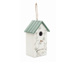 Houten hangend vogelhuisje met bloemenprint kleur wit