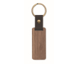 Rechthoekige houten sleutelhanger met synthetisch leren detail kleur hout