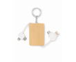 Sleutelhanger met oplaadkabels bedekt met bamboe behuizing kleur hout