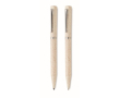 Set van 2 balpennen van tarwestro, blauwe inkt en grafiet kleur beige