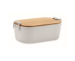 Lunchbox met bamboedeksel en 2 zijsluitingen 700ml kleur wit