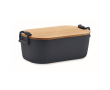 Lunchbox met bamboedeksel en 2 zijsluitingen 700ml kleur marineblauw