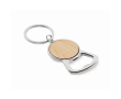 Metalen flesopener-sleutelhanger met bamboe cirkeldetail kleur hout