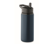 Gerecyclede roestvrijstalen fles met tuit en draaggreep 500 ml kleur marineblauw