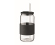 Borosilicaat glas met bijpassend rietje en siliconen band 550ml kleur zwart