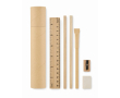 Cilindrisch papieren etui met complete schrijvenset kleur beige