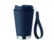 Dubbelwandig draagbare beker met RPET-lintje 300ml kleur marineblauw