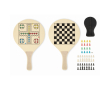 Houten strandrackets met spellen en RPET-mesh tas kleur hout