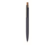 Gerecycled aluminium balpen met bamboeknop, blauwe inkt kleur blauw