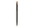 Gerecycled aluminium balpen met bamboeknop, blauwe inkt kleur donkergrijs