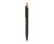 Gerecycled aluminium balpen met bamboeknop en blauwe inkt kleur zwart