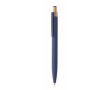 Gerecycled aluminium balpen met bamboeknop en blauwe inkt kleur blauw
