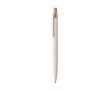 Gerecycled aluminium balpen met bamboeknop en blauwe inkt kleur wit