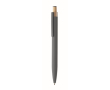 Gerecycled aluminium balpen met bamboeknop en blauwe inkt kleur donkergrijs