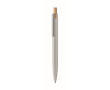 Gerecycled aluminium balpen met bamboeknop en blauwe inkt kleur mat zilver