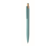 Gerecycled aluminium balpen met bamboeknop en blauwe inkt kleur lichtblauw