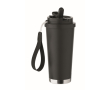 Gerecycled RVS glas met deksel en rietje 2-in-1 500ml kleur zwart