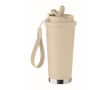 Gerecycled RVS glas met deksel en rietje 2-in-1 500ml kleur beige