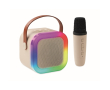 Vintage karaoke set met luidspreker, LED-lampjes en microfoon kleur beige